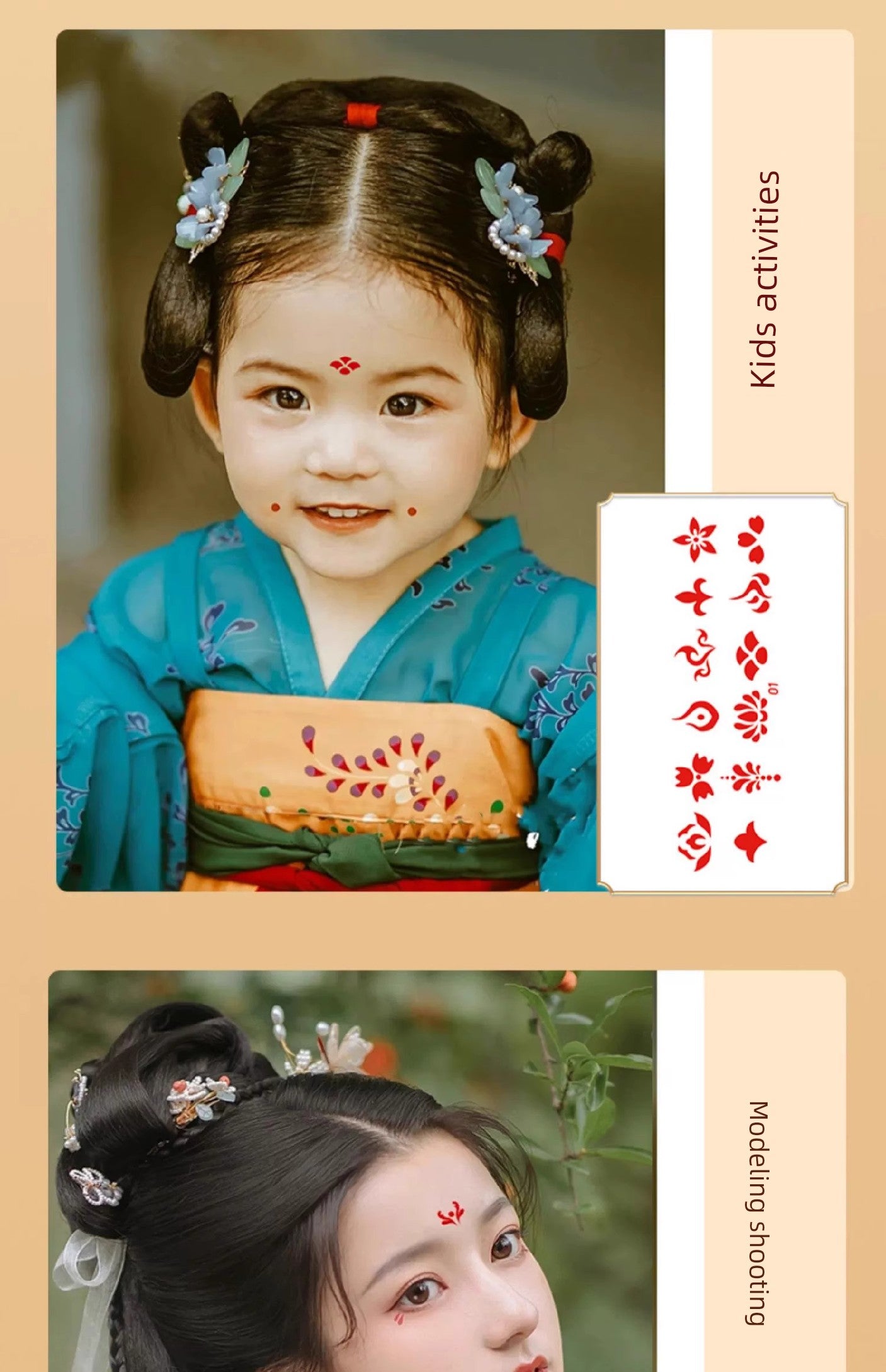 Woman's Head Ornament Bindi Child Girl Baby and Infant Archaistic Ancient Costume Forehead Print Red Dot Han Dynasty Adult Stickers New Year Hair Accessories Boy Han Tang Dynasty New Year Paste Pattern Waterproof Non-Toxic Ch