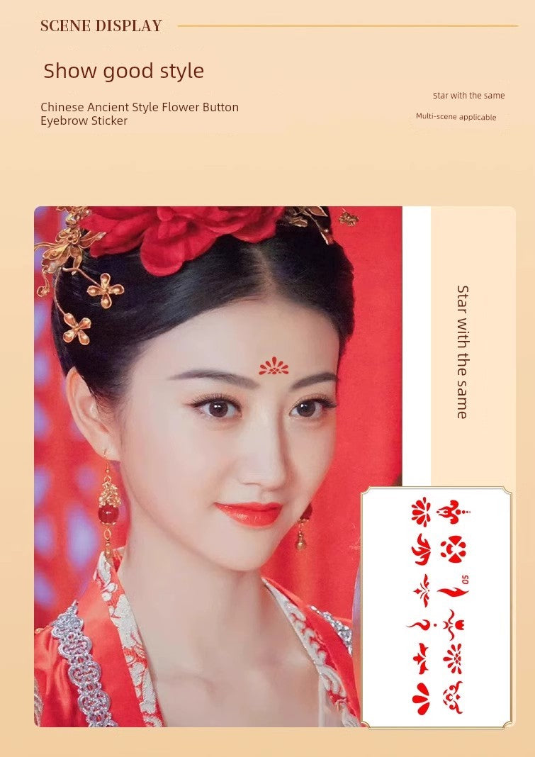 Woman's Head Ornament Bindi Child Girl Baby and Infant Archaistic Ancient Costume Forehead Print Red Dot Han Dynasty Adult Stickers New Year Hair Accessories Boy Han Tang Dynasty New Year Paste Pattern Waterproof Non-Toxic Ch