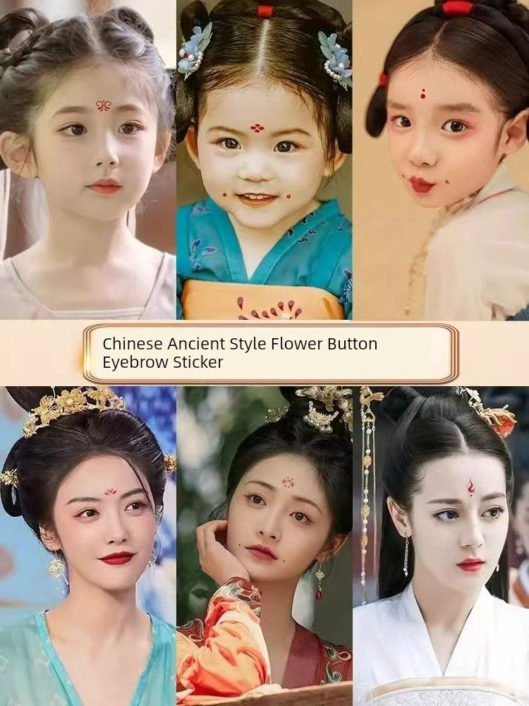 Woman's Head Ornament Bindi Child Girl Baby and Infant Archaistic Ancient Costume Forehead Print Red Dot Han Dynasty Adult Stickers New Year Hair Accessories Boy Han Tang Dynasty New Year Paste Pattern Waterproof Non-Toxic Ch