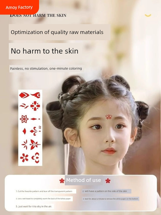 Woman's Head Ornament Bindi Child Girl Baby and Infant Archaistic Ancient Costume Forehead Print Red Dot Han Dynasty Adult Stickers New Year Hair Accessories Boy Han Tang Dynasty New Year Paste Pattern Waterproof Non-Toxic Ch