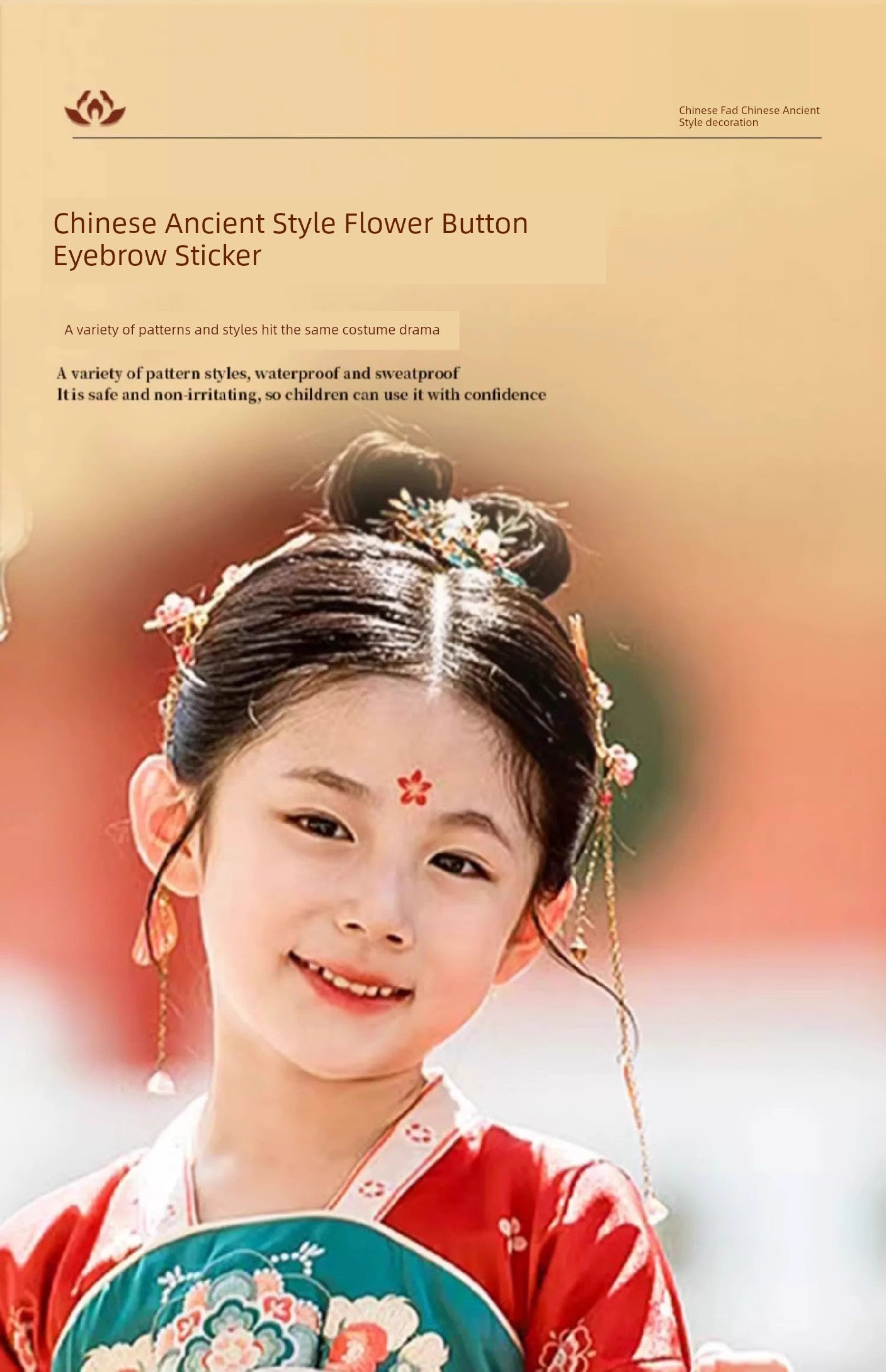 Woman's Head Ornament Bindi Child Girl Baby and Infant Archaistic Ancient Costume Forehead Print Red Dot Han Dynasty Adult Stickers New Year Hair Accessories Boy Han Tang Dynasty New Year Paste Pattern Waterproof Non-Toxic Ch