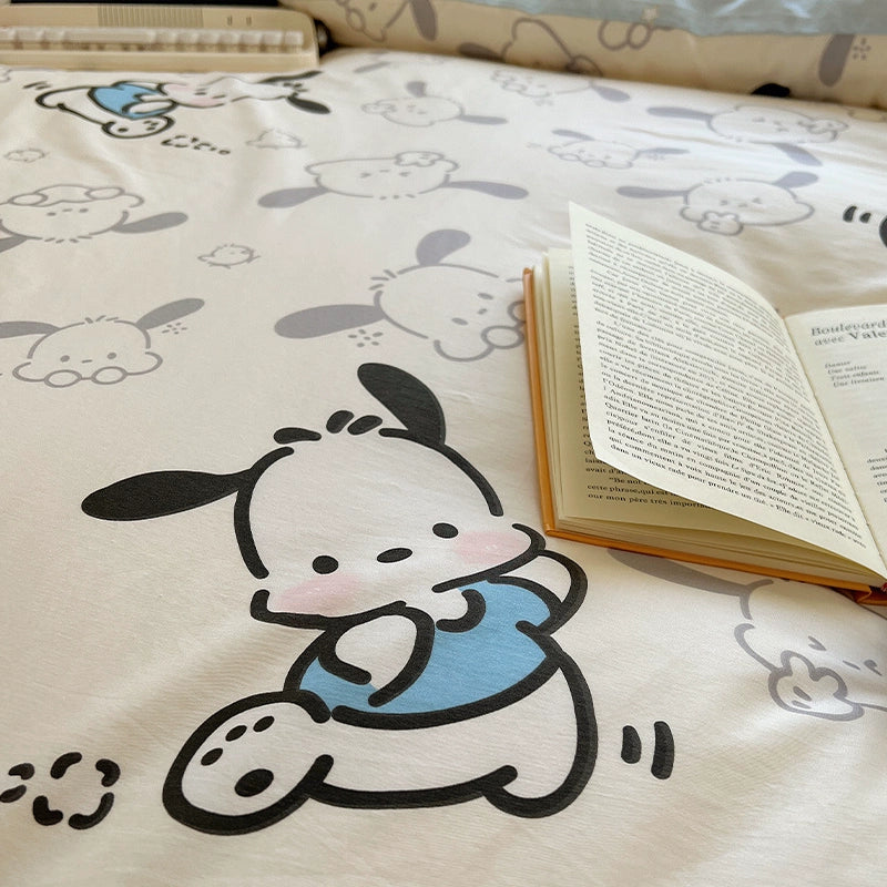 Sanrio Pacha Dog Cotton Bed Four-Piece Cartoon Pure Cotton Quilt Cover Boys and Girls Dormitory Bed Sheet Three-Piece Set