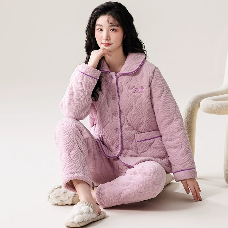 Fenteng Ke'an Coral Fleece Thickened Pajamas Women's Winter 2024 New Arrival Three Layers Thickened Fleece-lined Can Be Outerwear Homewear