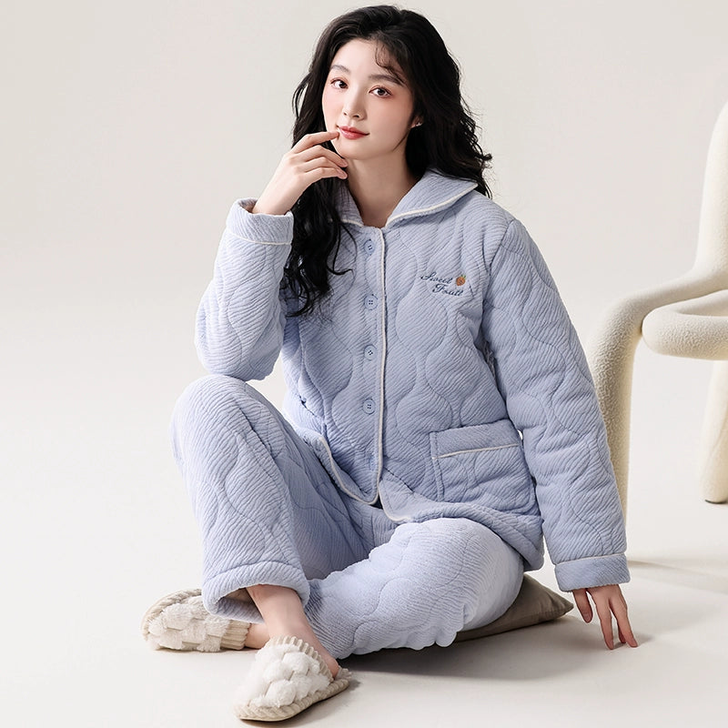 Fenteng Ke'an Coral Fleece Thickened Pajamas Women's Winter 2024 New Arrival Three Layers Thickened Fleece-lined Can Be Outerwear Homewear