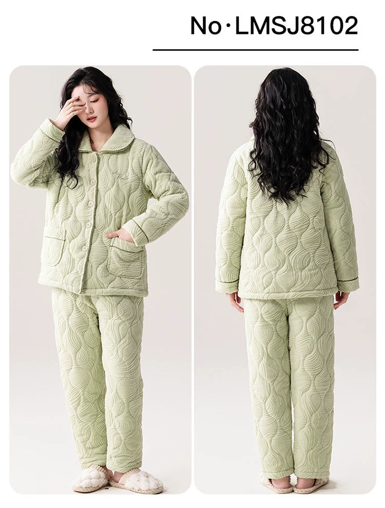 Fenteng Ke'an Coral Fleece Thickened Pajamas Women's Winter 2024 New Arrival Three Layers Thickened Fleece-lined Can Be Outerwear Homewear