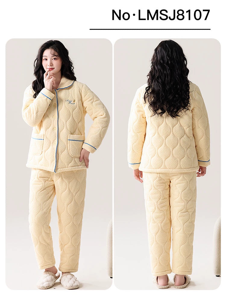 Fenteng Ke'an Coral Fleece Thickened Pajamas Women's Winter 2024 New Arrival Three Layers Thickened Fleece-lined Can Be Outerwear Homewear