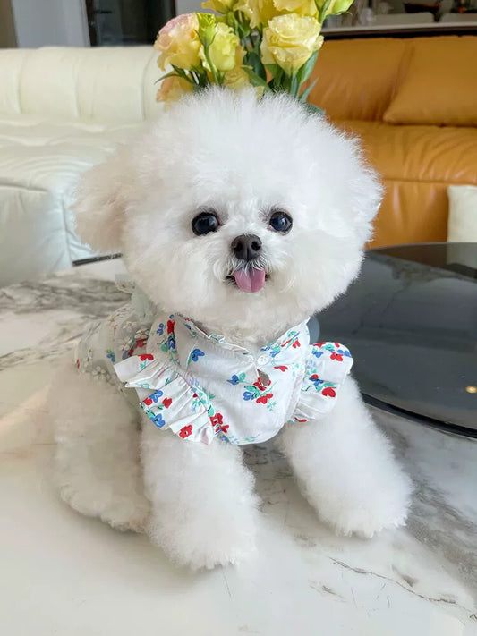 Floral Flounced Sleeve Bows Bichon Thin Princess Dress