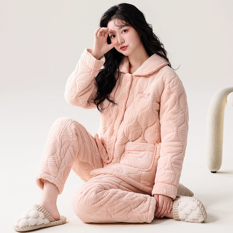 Fenteng Ke'an Coral Fleece Thickened Pajamas Women's Winter 2024 New Arrival Three Layers Thickened Fleece-lined Can Be Outerwear Homewear