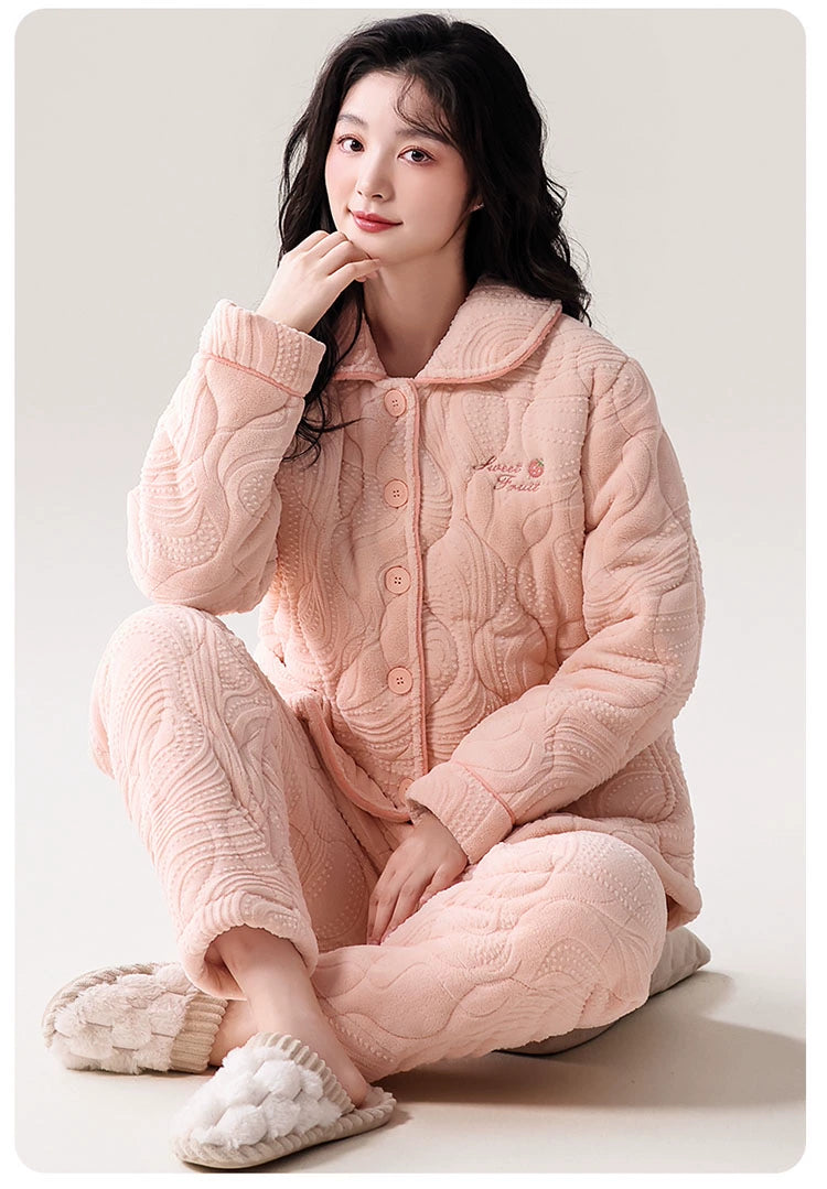 Fenteng Ke'an Coral Fleece Thickened Pajamas Women's Winter 2024 New Arrival Three Layers Thickened Fleece-lined Can Be Outerwear Homewear