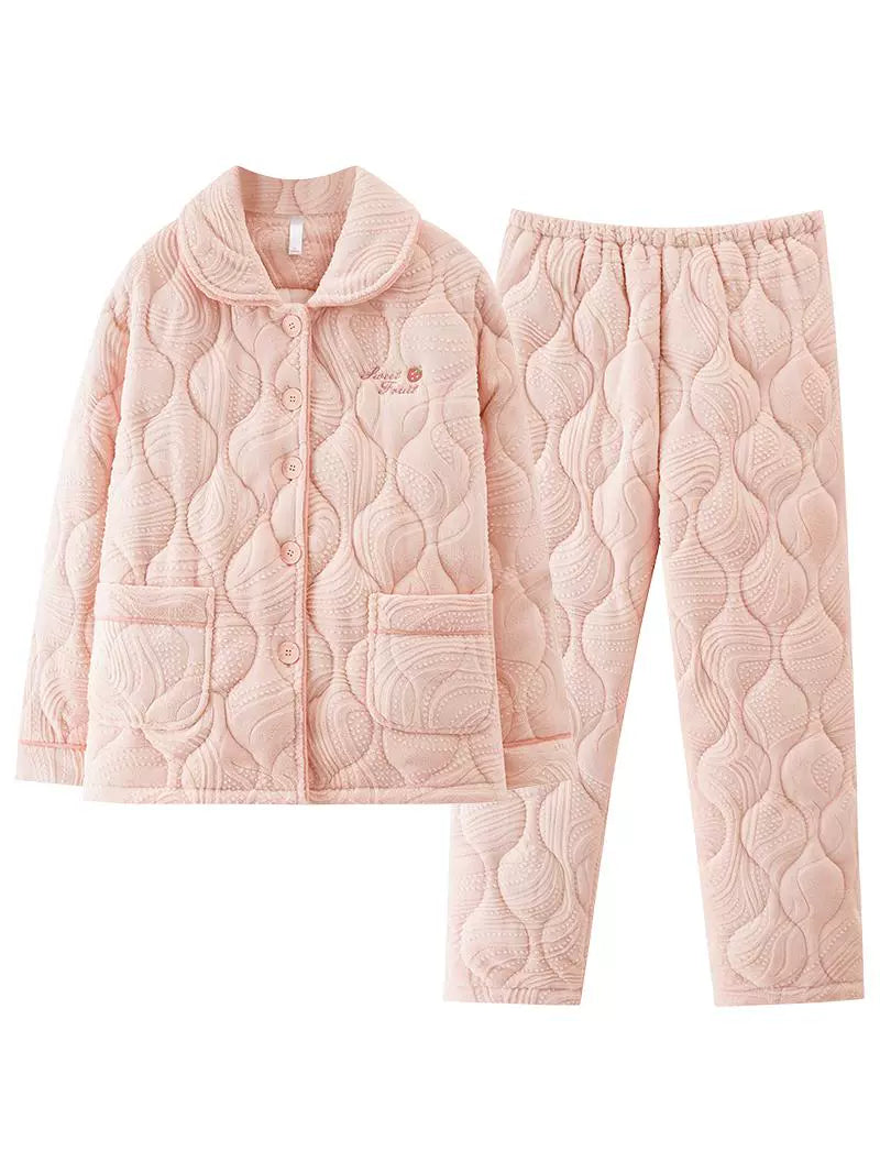 Fenteng Ke'an Coral Fleece Thickened Pajamas Women's Winter 2024 New Arrival Three Layers Thickened Fleece-lined Can Be Outerwear Homewear