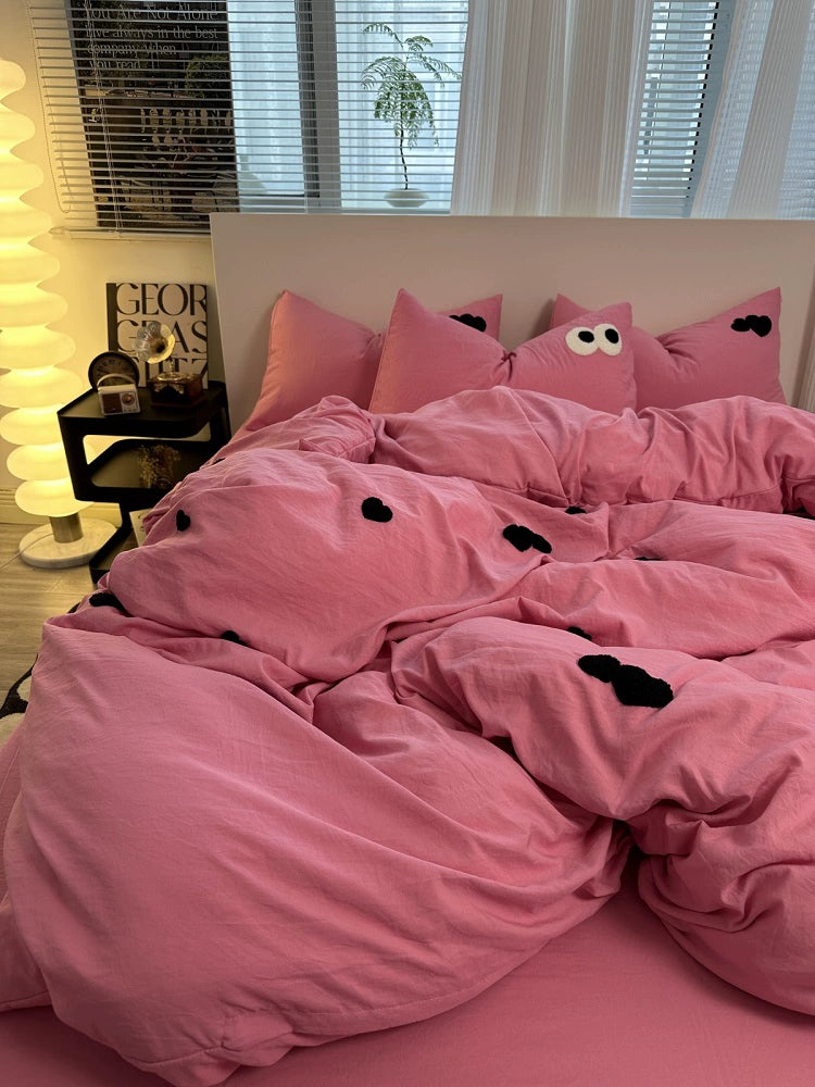 Young Adult Heart Embroidered Quilt Cover Washed Cotton Cozy Bedding