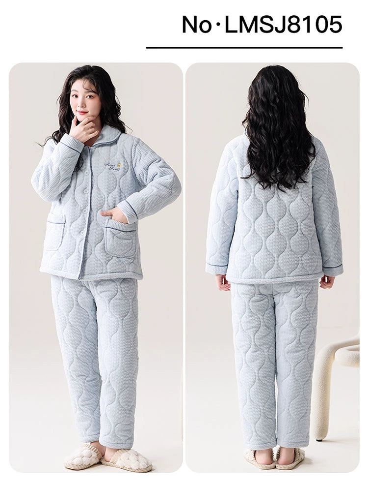 Fenteng Ke'an Coral Fleece Thickened Pajamas Women's Winter 2024 New Arrival Three Layers Thickened Fleece-lined Can Be Outerwear Homewear