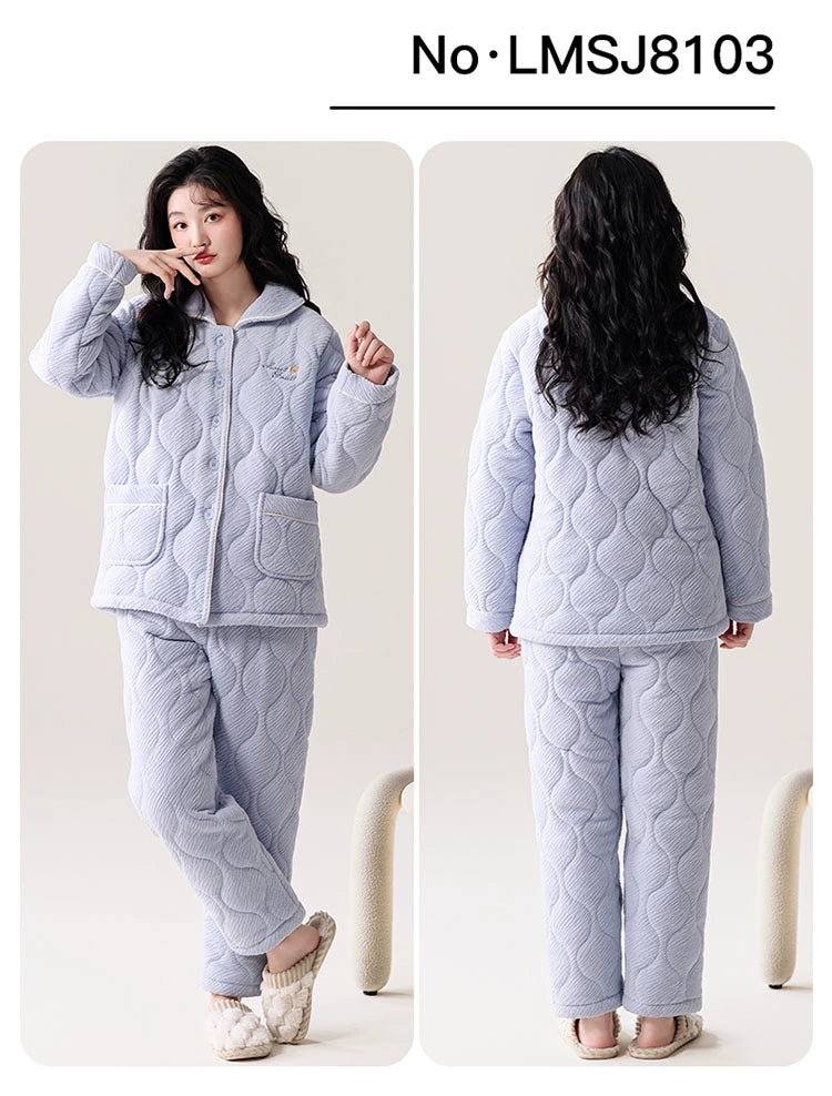 Fenteng Ke'an Coral Fleece Thickened Pajamas Women's Winter 2024 New Arrival Three Layers Thickened Fleece-lined Can Be Outerwear Homewear