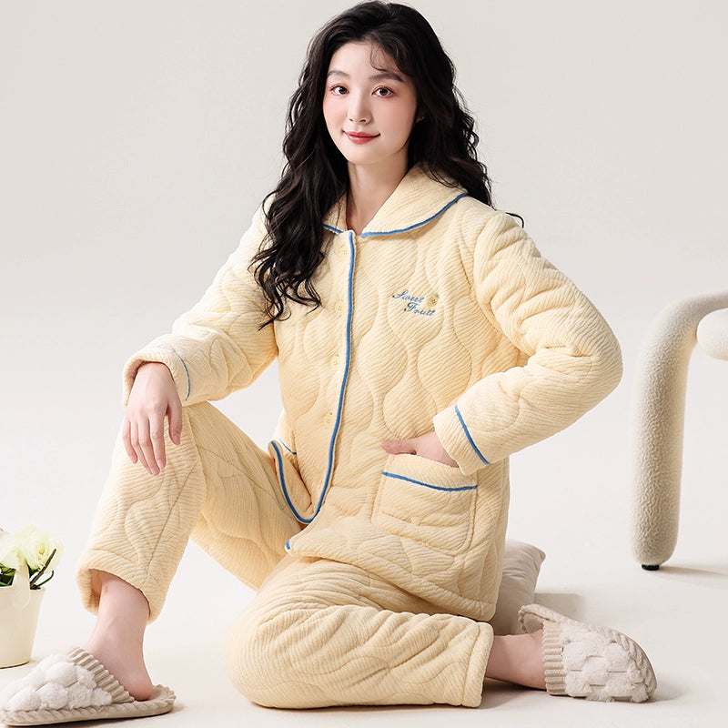 Fenteng Ke'an Coral Fleece Thickened Pajamas Women's Winter 2024 New Arrival Three Layers Thickened Fleece-lined Can Be Outerwear Homewear