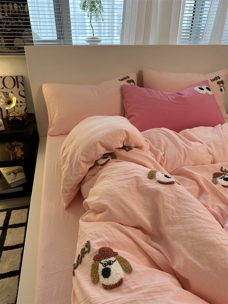 Young Adult Heart Embroidered Quilt Cover Washed Cotton Cozy Bedding
