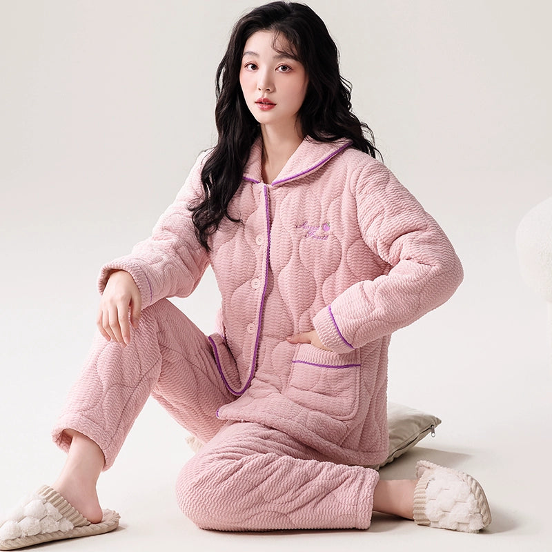 Fenteng Ke'an Coral Fleece Thickened Pajamas Women's Winter 2024 New Arrival Three Layers Thickened Fleece-lined Can Be Outerwear Homewear