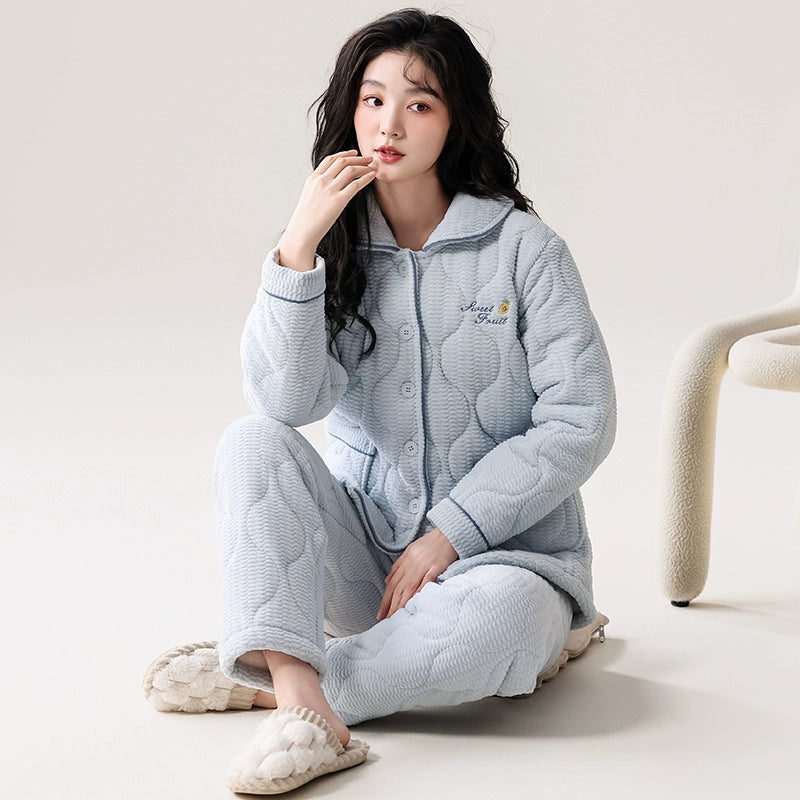 Fenteng Ke'an Coral Fleece Thickened Pajamas Women's Winter 2024 New Arrival Three Layers Thickened Fleece-lined Can Be Outerwear Homewear