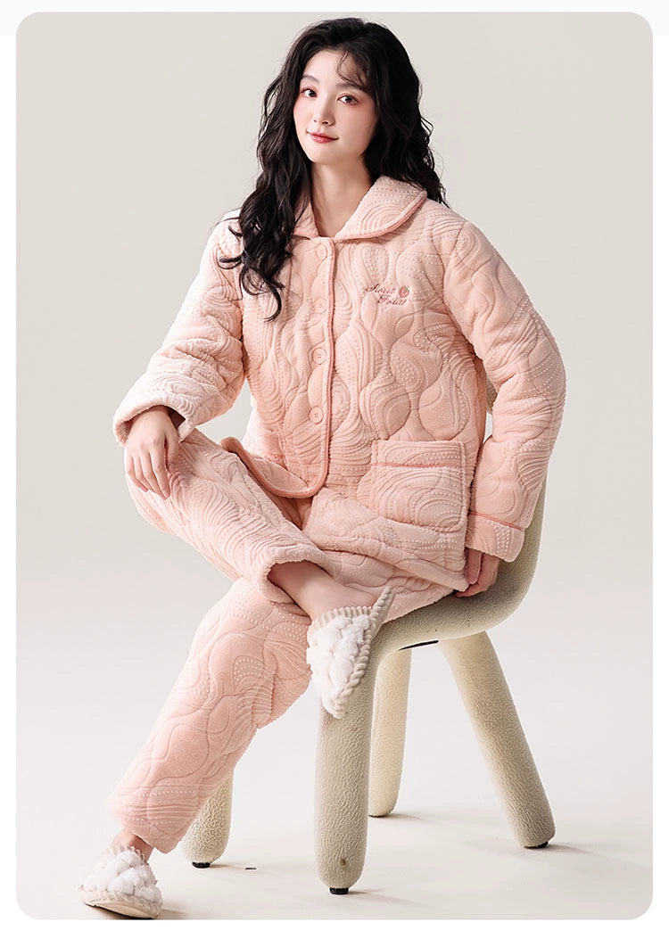 Fenteng Ke'an Coral Fleece Thickened Pajamas Women's Winter 2024 New Arrival Three Layers Thickened Fleece-lined Can Be Outerwear Homewear