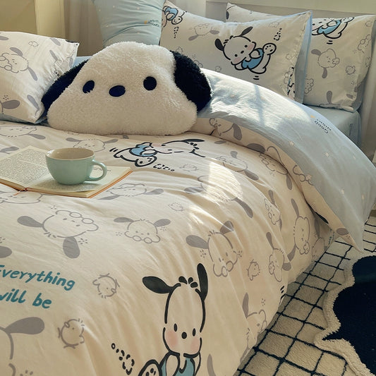 Sanrio Pacha Dog Cotton Bed Four-Piece Cartoon Pure Cotton Quilt Cover Boys and Girls Dormitory Bed Sheet Three-Piece Set