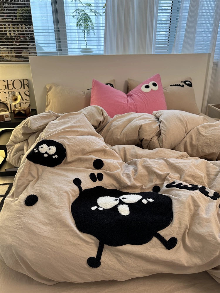 Young Adult Heart Embroidered Quilt Cover Washed Cotton Cozy Bedding