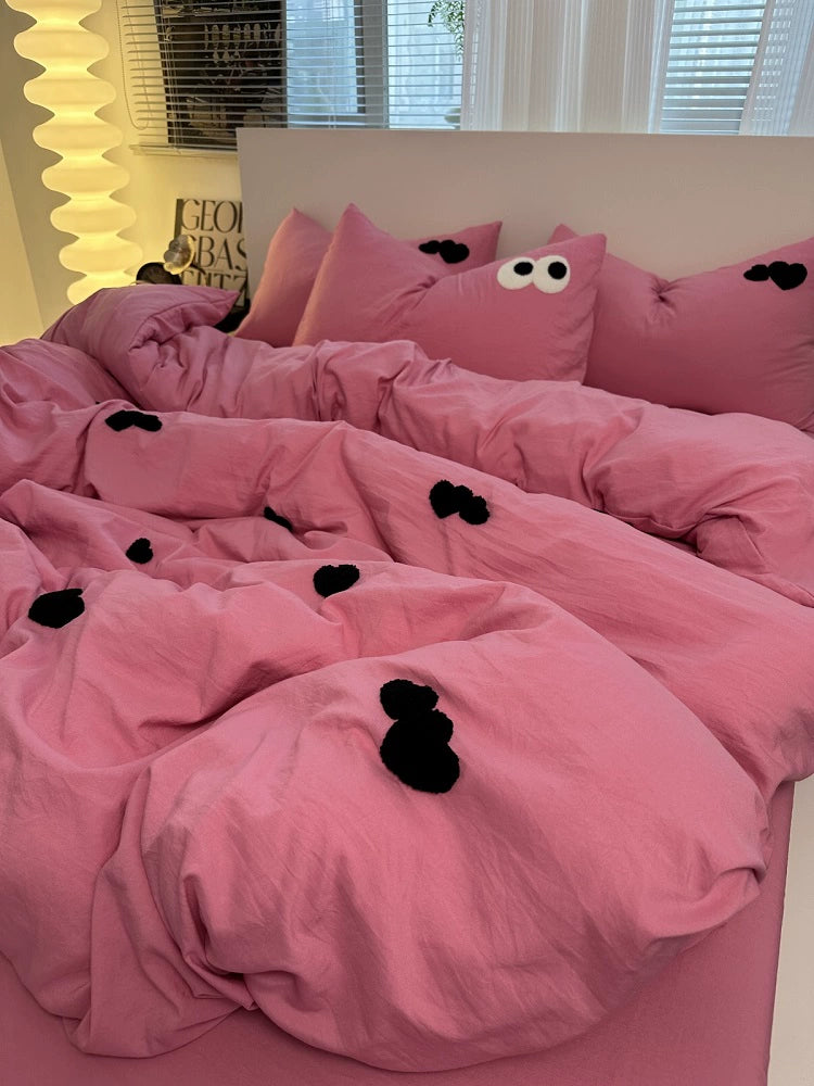 Young Adult Heart Embroidered Quilt Cover Washed Cotton Cozy Bedding