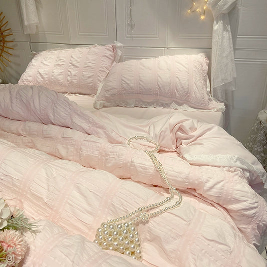 Korean Style Cut Out Lace Xiaohongshu Bed Sheets Seersucker