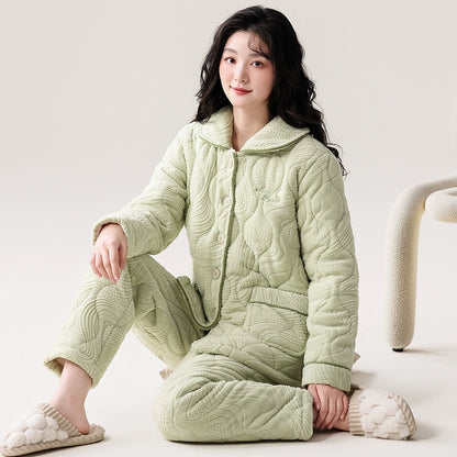 Fenteng Ke'an Coral Fleece Thickened Pajamas Women's Winter 2024 New Arrival Three Layers Thickened Fleece-lined Can Be Outerwear Homewear