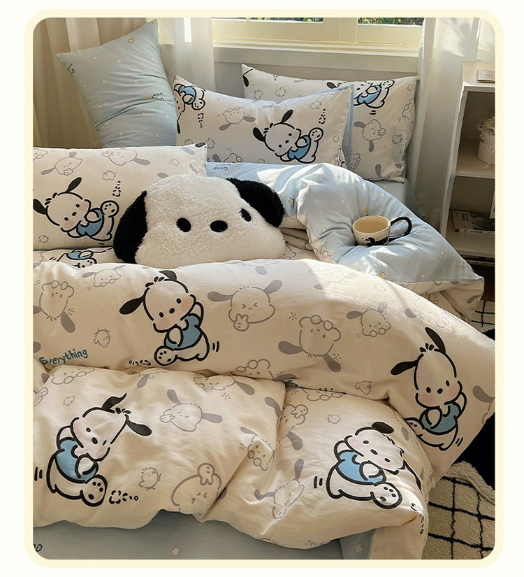 Sanrio Pacha Dog Cotton Bed Four-Piece Cartoon Pure Cotton Quilt Cover Boys and Girls Dormitory Bed Sheet Three-Piece Set