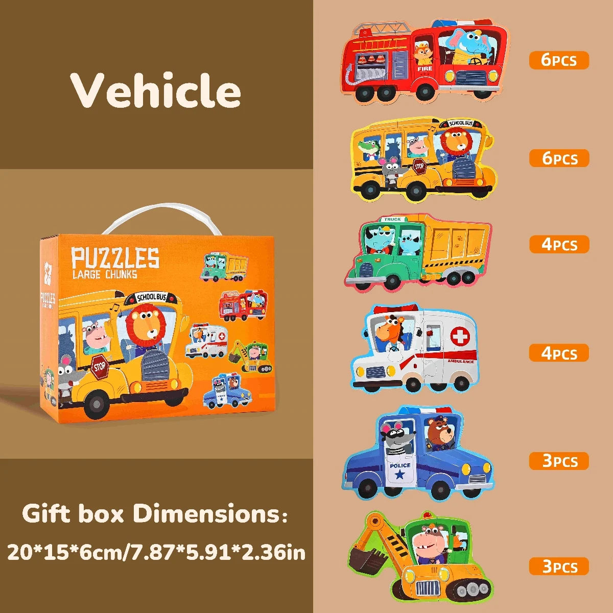 Six-In-One Puzzle Gift Box, Kidsren's Early Education Educational Toys for Beginners, Advanced Difficulty Puzzles, Fairy Tales, Animals, Ocean, Transportation, Dinosaur Multi-Theme Fun Interactive Activity Games, Gifts for Bo