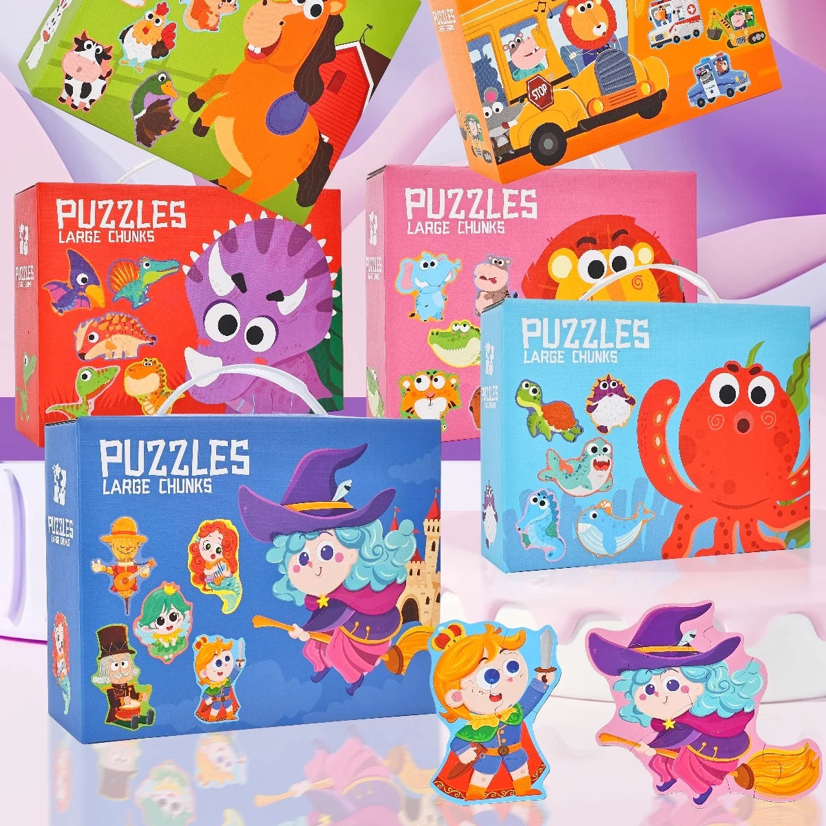 Six-In-One Puzzle Gift Box, Kidsren's Early Education Educational Toys for Beginners, Advanced Difficulty Puzzles, Fairy Tales, Animals, Ocean, Transportation, Dinosaur Multi-Theme Fun Interactive Activity Games, Gifts for Bo