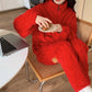 Thickened Warm 2Pcs Pajamas Set Jacquard Textured Stand Collar Zip Up Fuzzy Teddy Top & Pants Set Striped Nightwear Loungewear