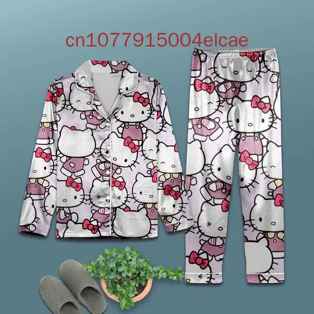 Hello Kitty Christmas Pajamas Set 3D Printed Casual Men's and Women's Long Sleeve Shirt Pajama Set