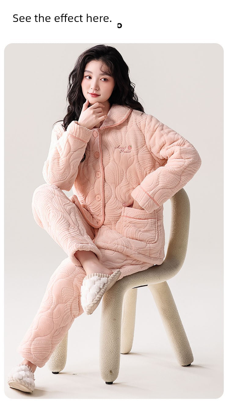 Fenteng Ke'an Coral Fleece Thickened Pajamas Women's Winter 2024 New Arrival Three Layers Thickened Fleece-lined Can Be Outerwear Homewear