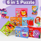 Six-In-One Puzzle Gift Box, Kidsren's Early Education Educational Toys for Beginners, Advanced Difficulty Puzzles, Fairy Tales, Animals, Ocean, Transportation, Dinosaur Multi-Theme Fun Interactive Activity Games, Gifts for Bo