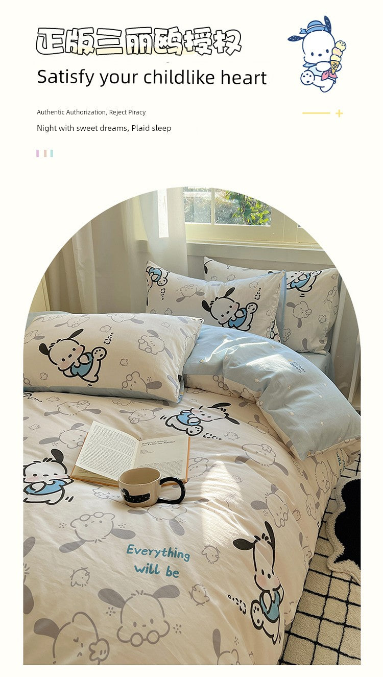 Sanrio Pacha Dog Cotton Bed Four-Piece Cartoon Pure Cotton Quilt Cover Boys and Girls Dormitory Bed Sheet Three-Piece Set