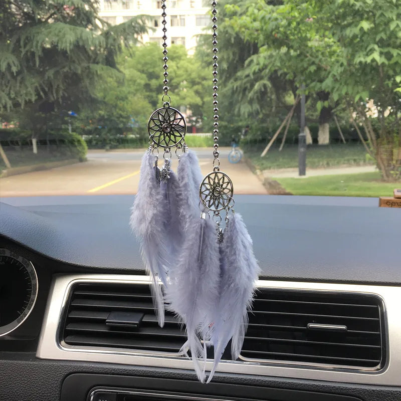 Car Pendant Dream Catcher Feather Creative Cute Rearview Mirror Hanging Home Auto Interior Decorative Ornaments Car Accessories