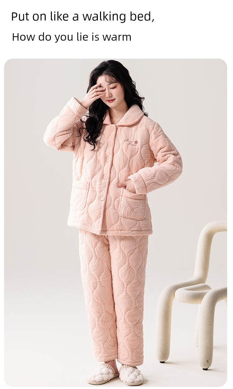Fenteng Ke'an Coral Fleece Thickened Pajamas Women's Winter 2024 New Arrival Three Layers Thickened Fleece-lined Can Be Outerwear Homewear