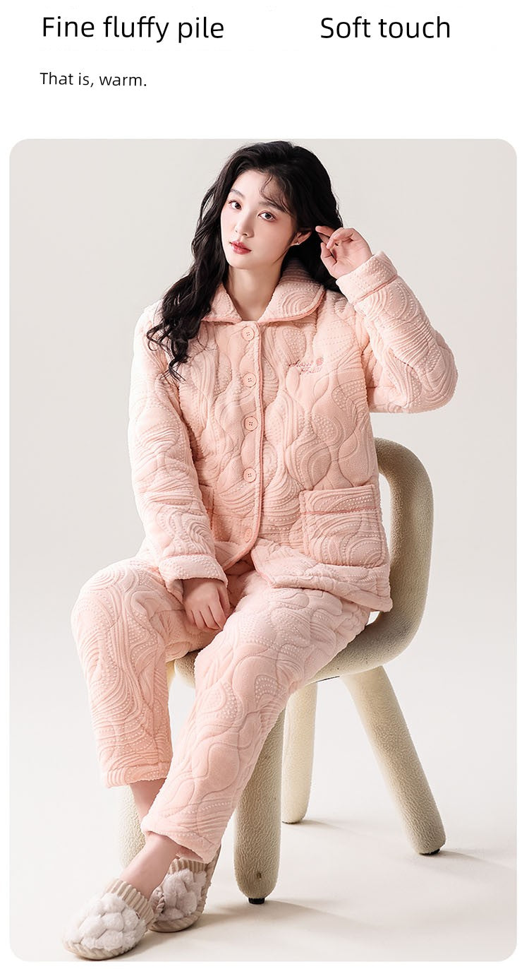 Fenteng Ke'an Coral Fleece Thickened Pajamas Women's Winter 2024 New Arrival Three Layers Thickened Fleece-lined Can Be Outerwear Homewear