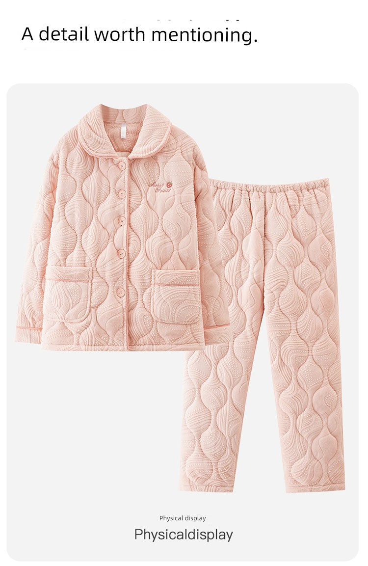 Fenteng Ke'an Coral Fleece Thickened Pajamas Women's Winter 2024 New Arrival Three Layers Thickened Fleece-lined Can Be Outerwear Homewear
