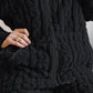 Thickened Warm 2Pcs Pajamas Set Jacquard Textured Stand Collar Zip Up Fuzzy Teddy Top & Pants Set Striped Nightwear Loungewear