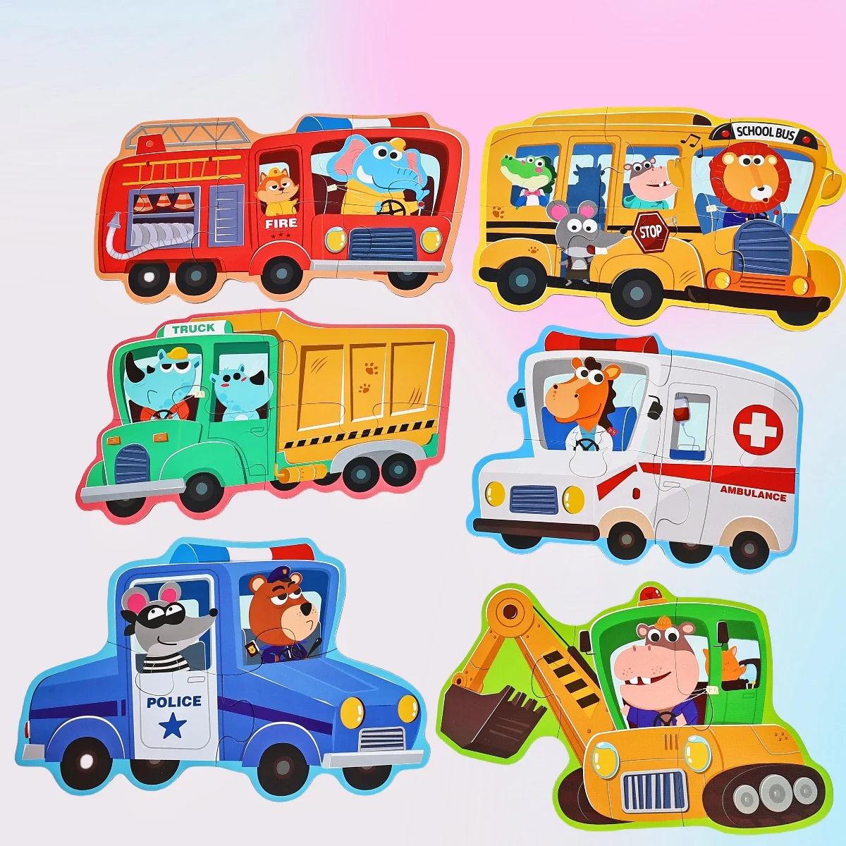 Six-In-One Puzzle Gift Box, Kidsren's Early Education Educational Toys for Beginners, Advanced Difficulty Puzzles, Fairy Tales, Animals, Ocean, Transportation, Dinosaur Multi-Theme Fun Interactive Activity Games, Gifts for Bo