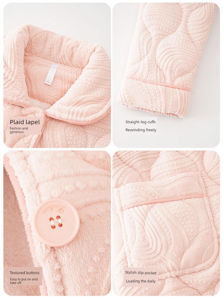Fenteng Ke'an Coral Fleece Thickened Pajamas Women's Winter 2024 New Arrival Three Layers Thickened Fleece-lined Can Be Outerwear Homewear