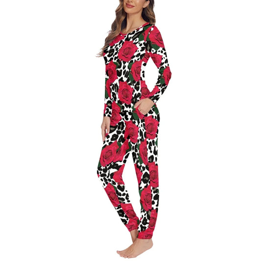 Noisydesigns New Women Pajamas Sets Red Rose Leopard Print Ladies Long Clothing Spring Autumn Hawaiian Outfit 2024 Dropshipping