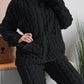 Thickened Warm 2Pcs Pajamas Set Jacquard Textured Stand Collar Zip Up Fuzzy Teddy Top & Pants Set Striped Nightwear Loungewear