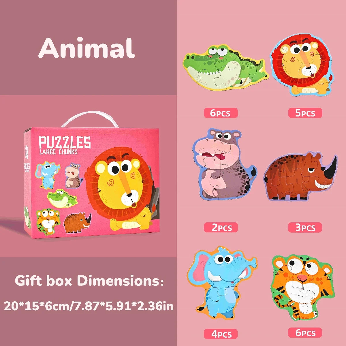 Six-In-One Puzzle Gift Box, Kidsren's Early Education Educational Toys for Beginners, Advanced Difficulty Puzzles, Fairy Tales, Animals, Ocean, Transportation, Dinosaur Multi-Theme Fun Interactive Activity Games, Gifts for Bo