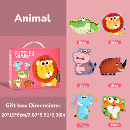 Six-In-One Puzzle Gift Box, Kidsren's Early Education Educational Toys for Beginners, Advanced Difficulty Puzzles, Fairy Tales, Animals, Ocean, Transportation, Dinosaur Multi-Theme Fun Interactive Activity Games, Gifts for Bo