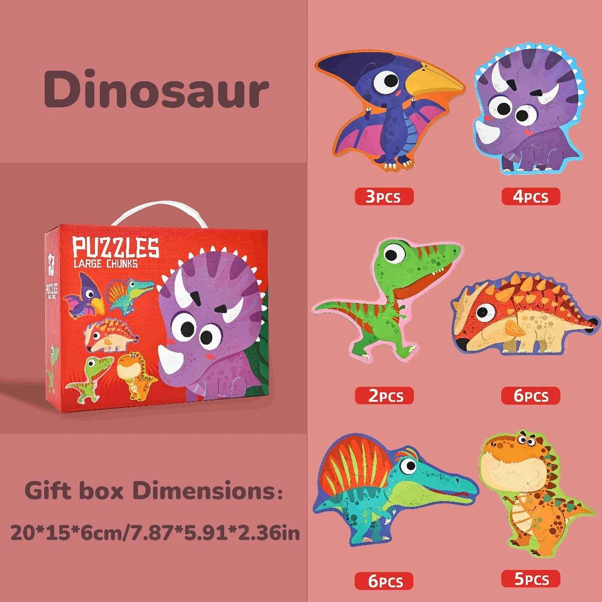 Six-In-One Puzzle Gift Box, Kidsren's Early Education Educational Toys for Beginners, Advanced Difficulty Puzzles, Fairy Tales, Animals, Ocean, Transportation, Dinosaur Multi-Theme Fun Interactive Activity Games, Gifts for Bo